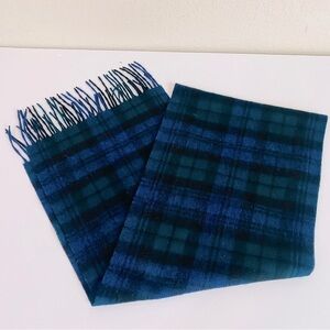 Lochmere Cashmere Navy/Green Tartan Plaid Scarf 12” x 59”